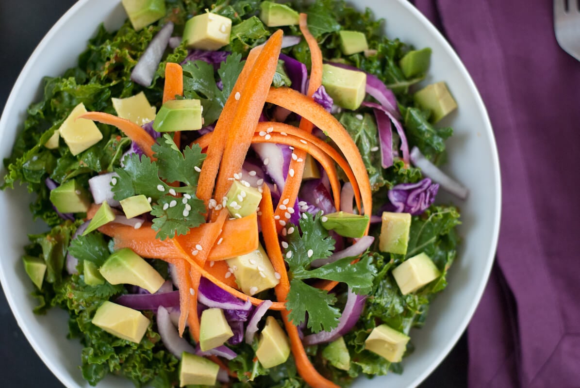 Asian raw kale salad with red pepper dressing - cookieandkate.com