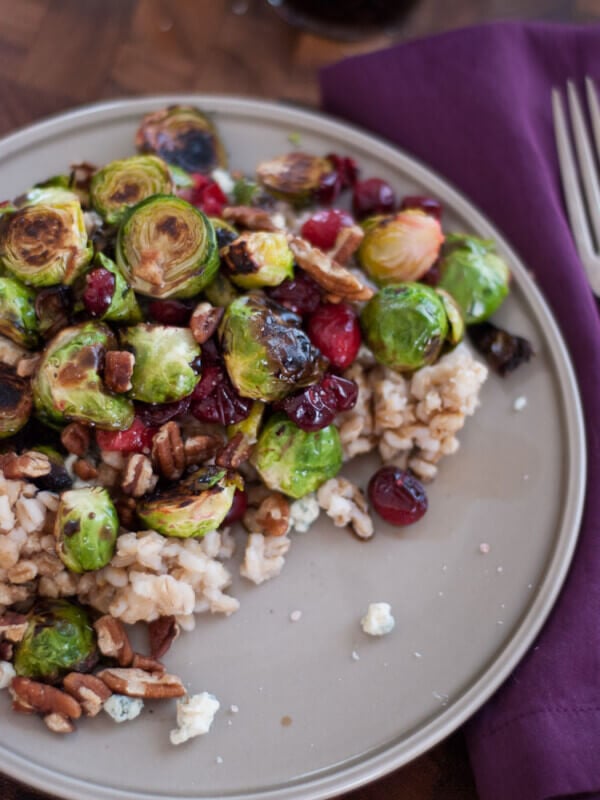 roasted brussels sprouts with cranberries and barley