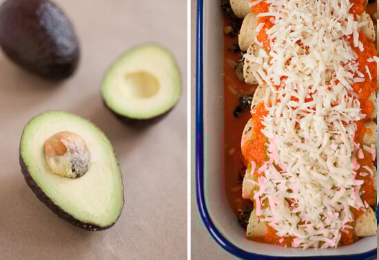 avocado and roasted red pepper enchiladas