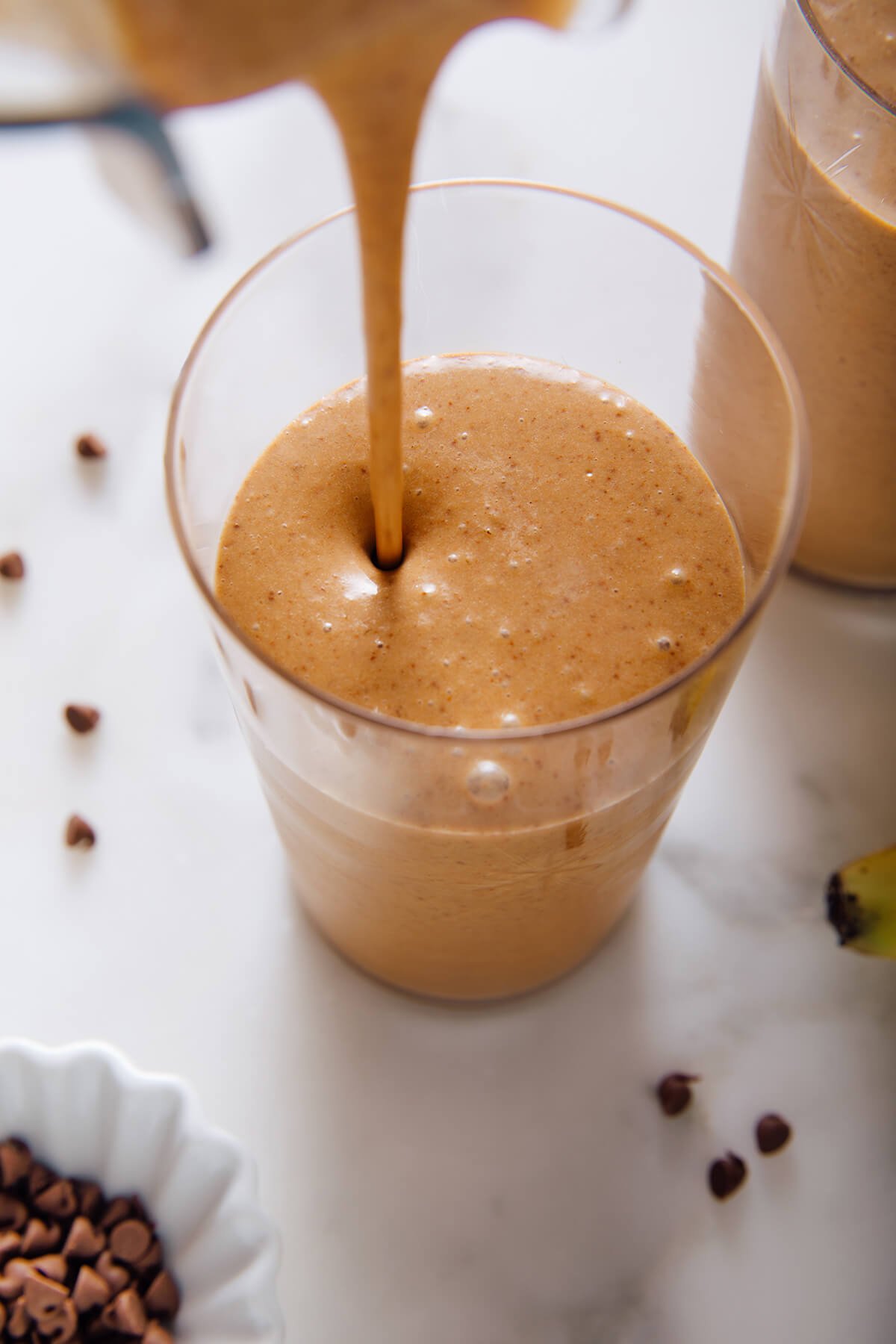 pouring chocolate smoothie