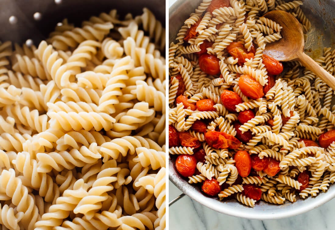 pasta and burst cherry tomatoes