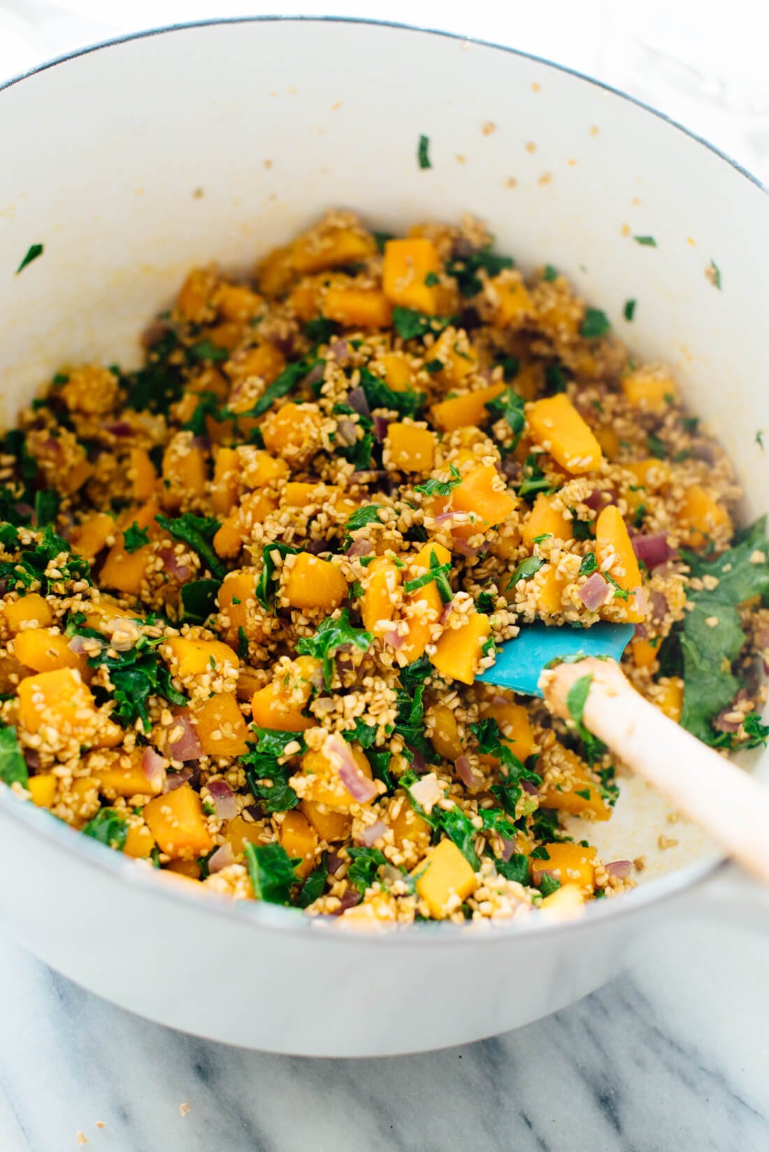 How to make butternut kale steel cut oat risotto