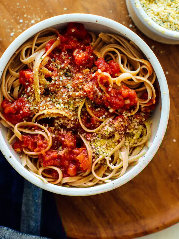 vegan Parmesan on pasta