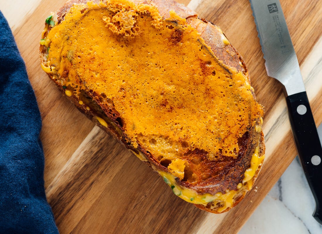 grilled cheese with cheesy outside