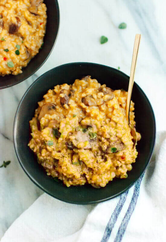 brown rice risotto with mushrooms