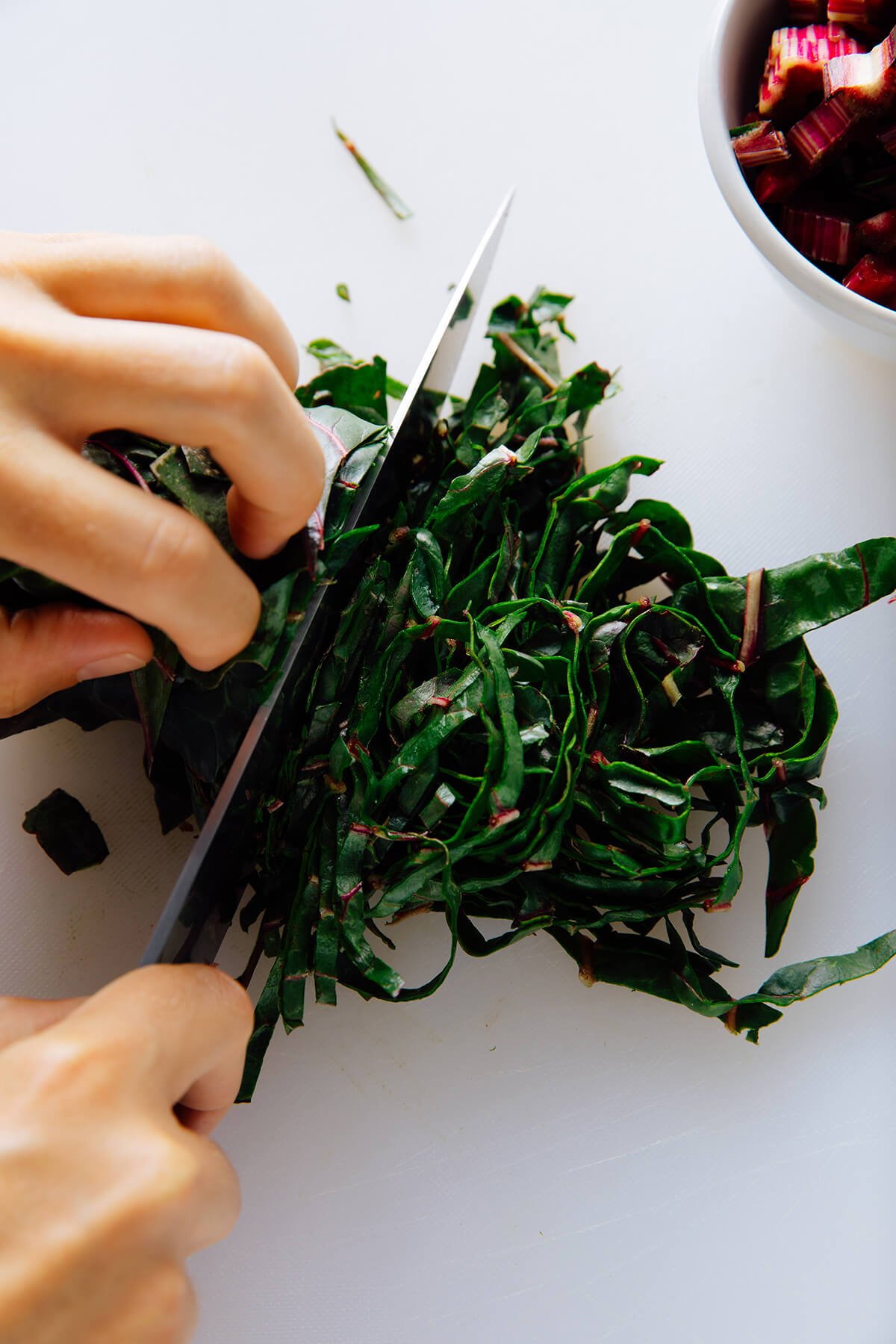 chopping swiss chard