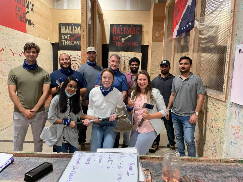 Jonas Software team at social gathering.