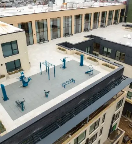Outdoor gym on apartment building terrace