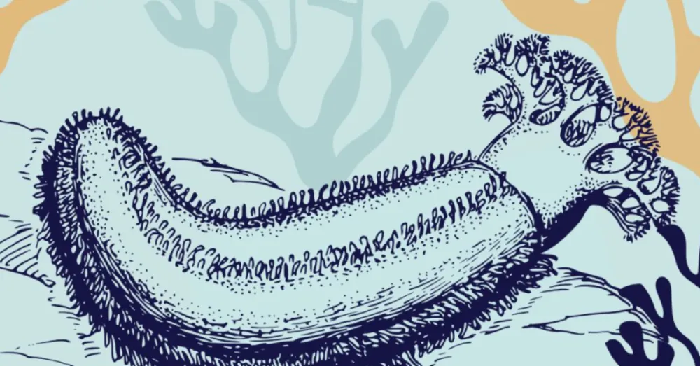 Illustration of a sea cucumber laying on ocean floor