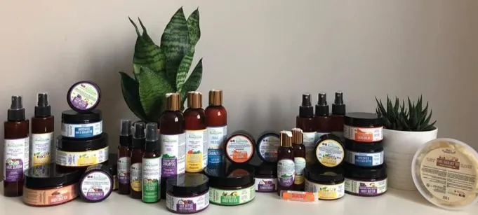 Display of Simply Go Natural Cosmetic products