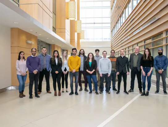 A group photo of 3D BioFibR employees taken at The Labs