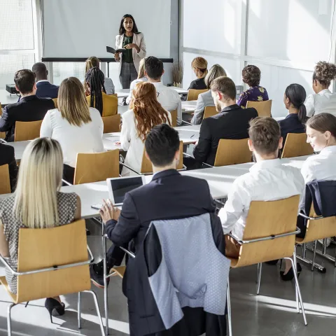 An information session conducted in a business setting.