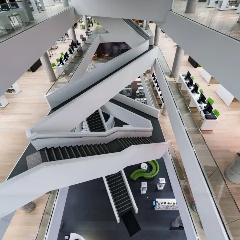 Dramatic interior of the Halifax Library located on Spring Garden Rd., Halifax, NS