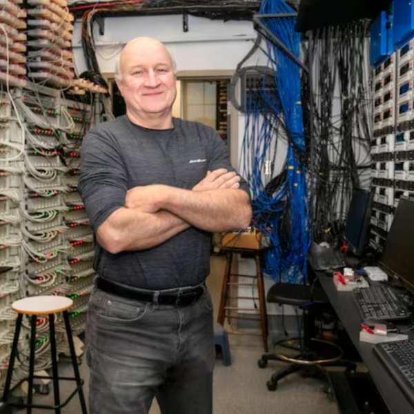 Jeff Dahn, a professor of chemistry and physics at Dalhousie University, poses for a portrait in a research lab of the Dunn Building, in Halifax, Thursday, Oct. 19, 2023. (The Canadian Press)