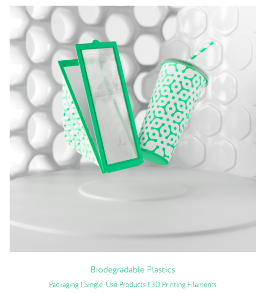 Graphic depicting OzoneBio's Biodegradable Plastics Packaging | Single-Use Products | 3D Printing Filaments