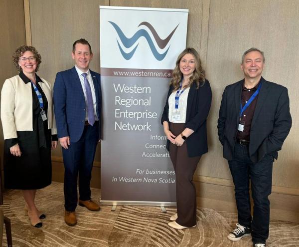 Angelique LeBlanc, CEO, Western REN, Colton LeBlanc, Minister of Growth and Development, Keval d'Entremont BusinessNow Lead, and Wade Cleveland, Communications Coordinator @Western Regional Enterprise Network