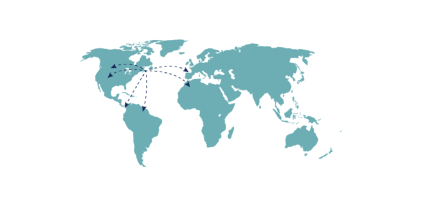 Map showing supplier routes from Nova Scotia