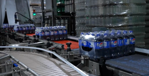 Cases of Pepsi on an assembly line