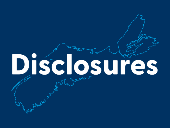 Disclosures text over an outline of Nova Scotia