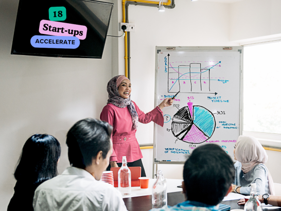 18 Start-ups for Accelerate program. Educational session in progress.